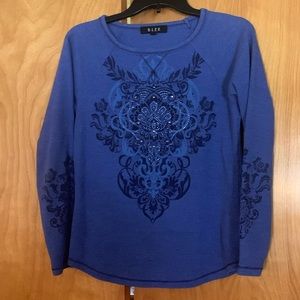 B.L.E.U. Women’s size small embellished waffle knit tee. Good condition
